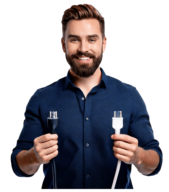 Man met kabels in zijn hand als symbool voor softwarekoppelingen en integraties met Exact Online