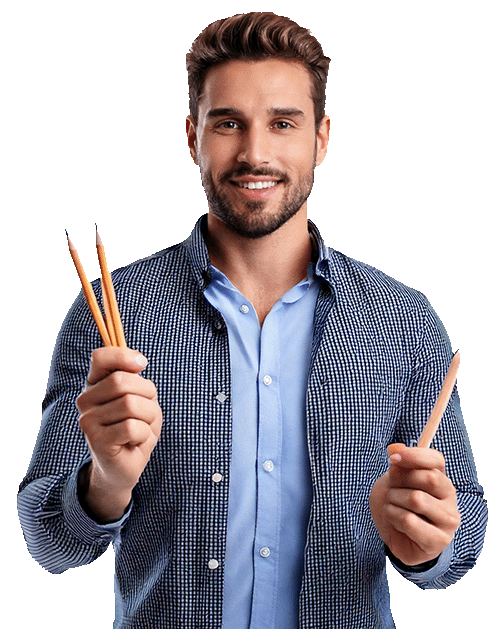 Man met potloden in de hand als symbool voor het optimaliseren van layouts in Exact Online