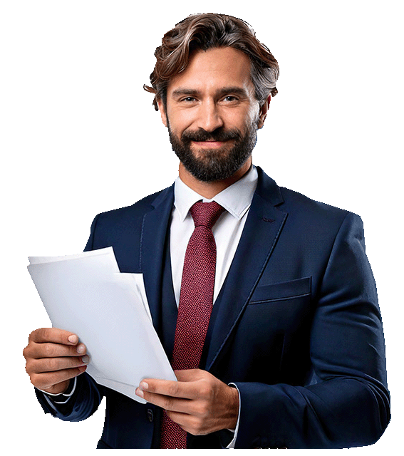 Lachende zakenman met factuur – headerafbeelding voor Softmaat BaS Selfbilling oplossing