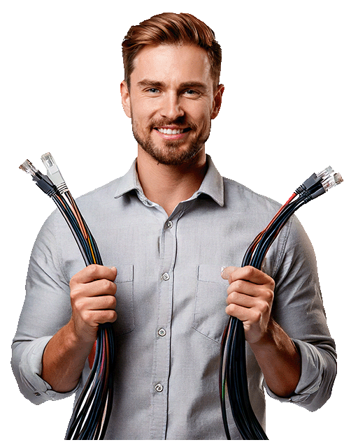 Man met kabels als symbool voor slimme Uniconta koppelingen met andere software